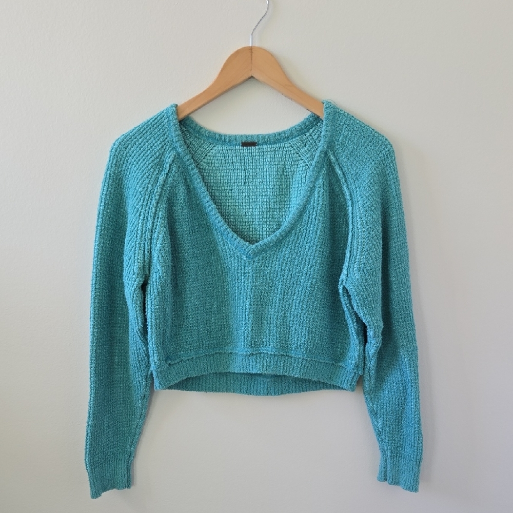 Free People Teal V-Neck Crop Top